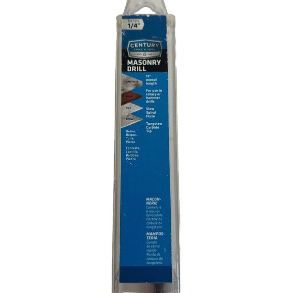 CENTURY DRILL AND TOOL 87316 Slow Spiral Masonry Drill Bit 1/4" x 10-1/2" x 12" - Picture 2 of 3